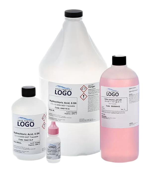 Image of various reagents used in water testing that can be private labeled by AquaPhoenix